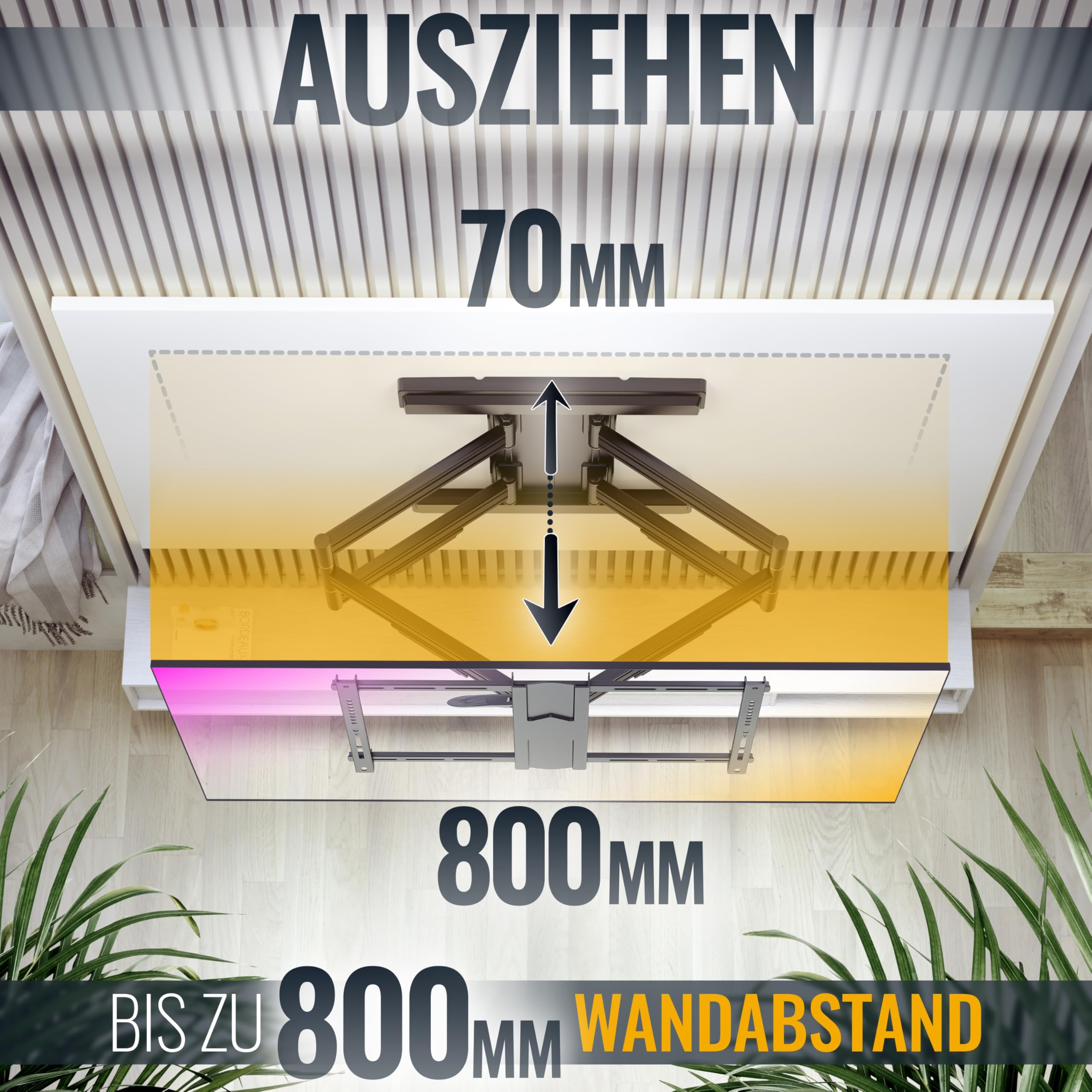 RICOO TV Wandhalterung Schwenkbar Neigbar für 55-100 Zoll Fernseher Halterung Wand Fernsehhalterung S7564-B Fernseh-Arm Schwenkarm Smart OLED Flach Curved Bildschirm bis 70-Kg & VESA 600 x 400