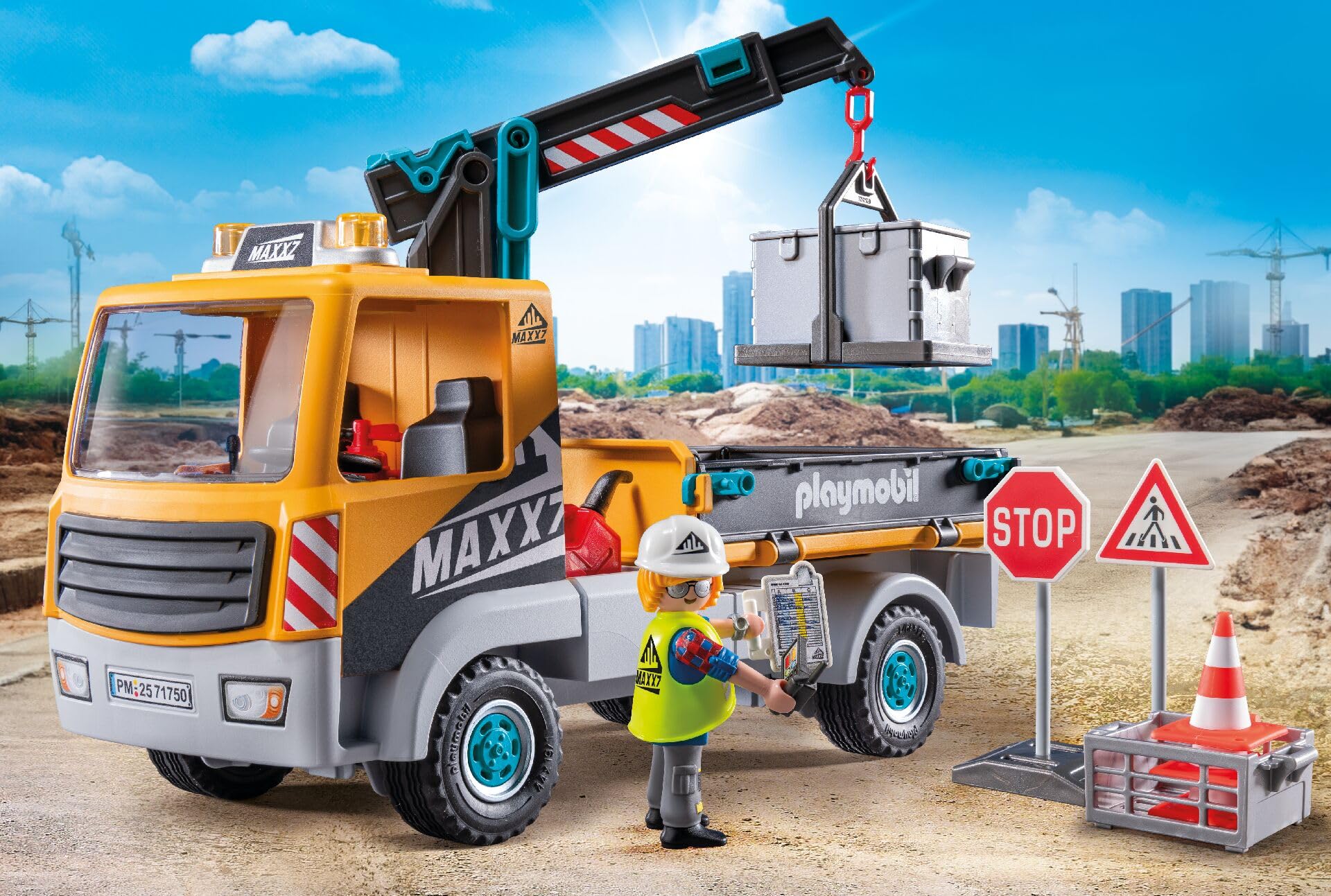 PLAYMOBIL | Action Heroes | Camión de Obra con grúa | Juguetes de construcción para niños | Set de construcción | para niños a Partir de 4 años | 71750