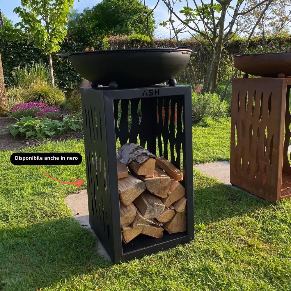 Plancha in Acciaio Corten - Barbecue da Esterno - Caminetto da Giardino - Ripostiglio per Legna - Aspetto Lussuoso