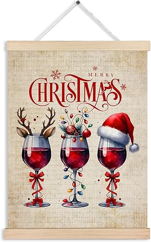 Marcos de lienzo retro para colgar pósteres de copas de vino de Navidad, regalos para amantes del vino, decoración de bar de Navidad, impresiones de
