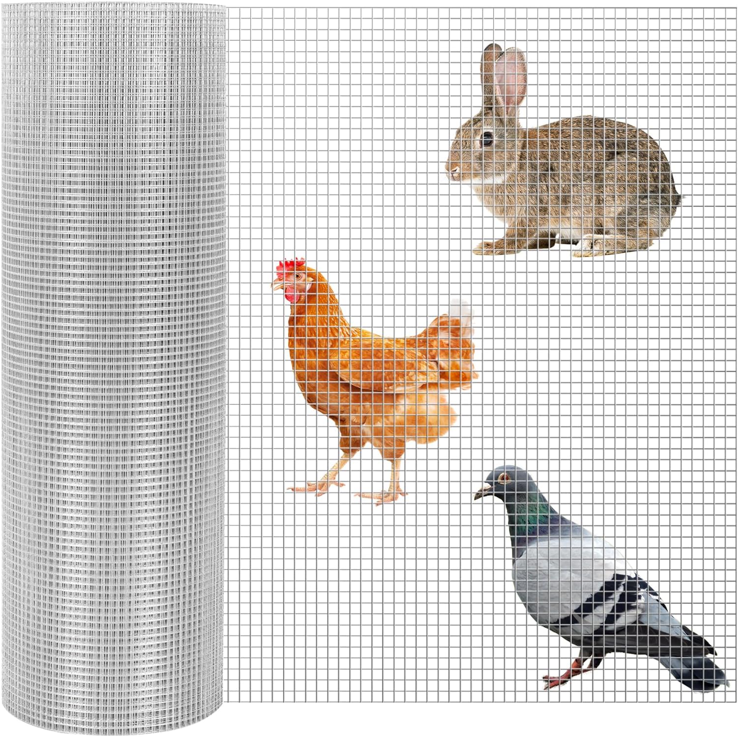 1/4" 24" X 50' Hardware Cloth, Wire Mesh Fence Chicken Wire Fencing, Double Layer Hot Dip Galvanizing After Welding, Garden Plant Poultry Animal Welded Metal Wire Fencing Roll Mesh