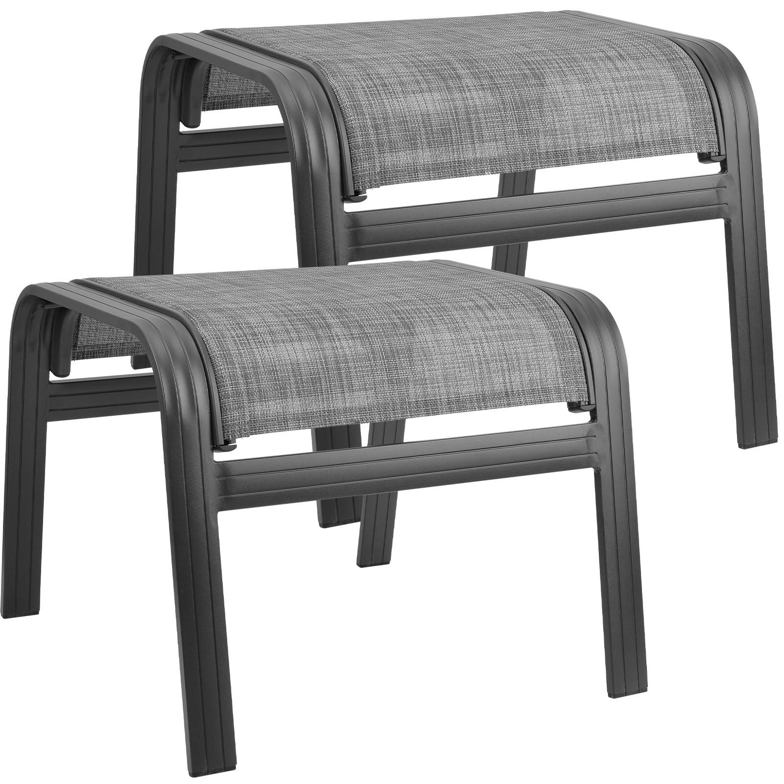 Deugold Outdoor Patio Ottoman Seat Textilene Portable Metal Footstool Portable Footrest Patio Chairs 2 Set New Grey