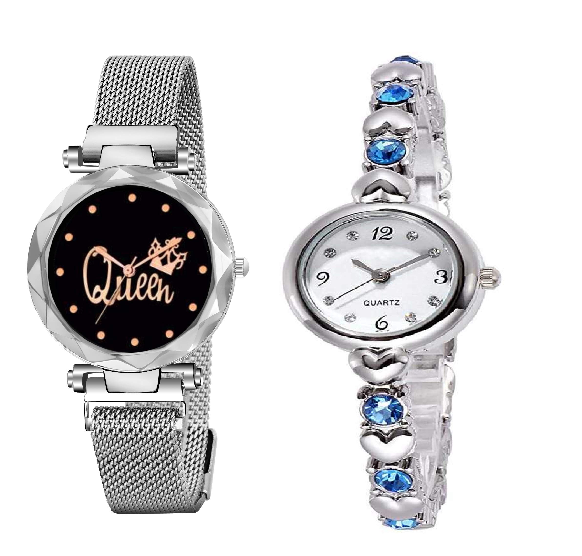 KIARVI GALLERY Silver Queen Magnet Strap and Blue Diamond Studded Silver Bracelet Combo Analog Watch for Girls and Women (Pack of 2) (B08TTTTYNH) Amazon Price History, Amazon Price Tracker
