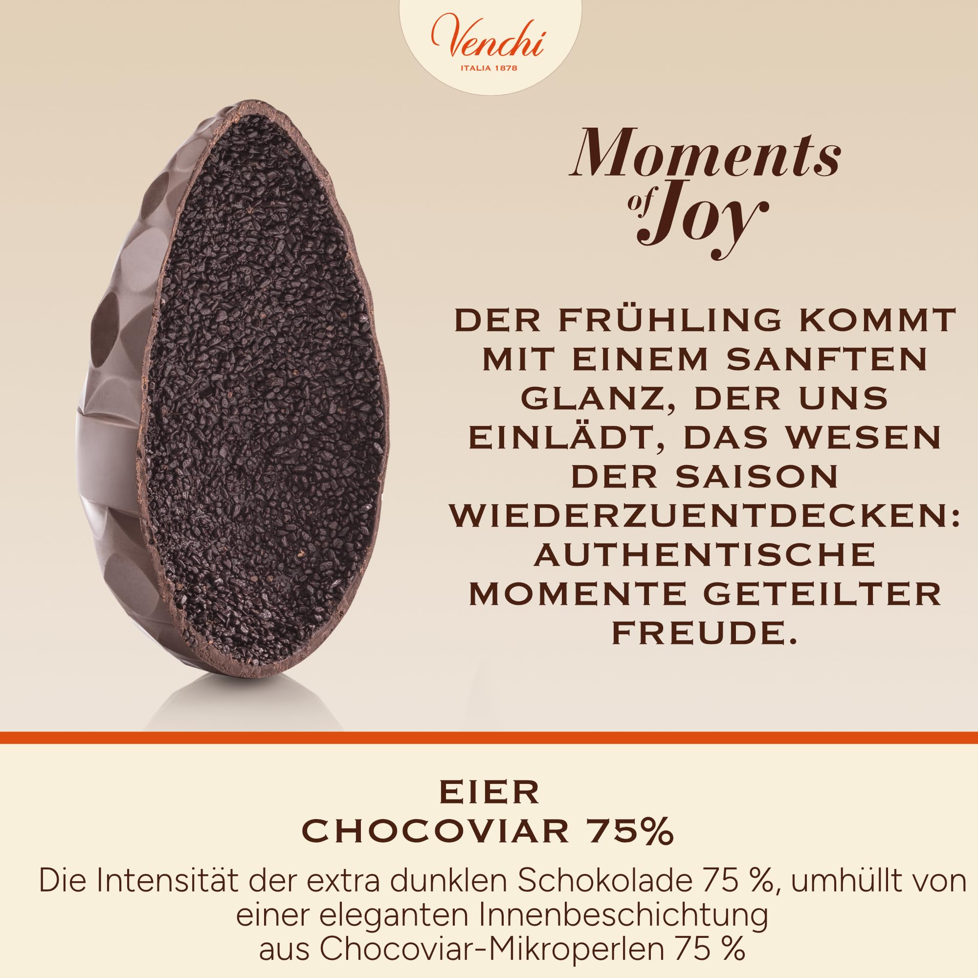 Venchi - Chocoviar 75% Schokoladenei, 350 Gr, Geschmack: Extra-Zartbitterschokolade mit Chocoviar-Mikroperlen, Glutenfrei, mit Überraschung, Venchi-Osterkollektion, Geschenkidee