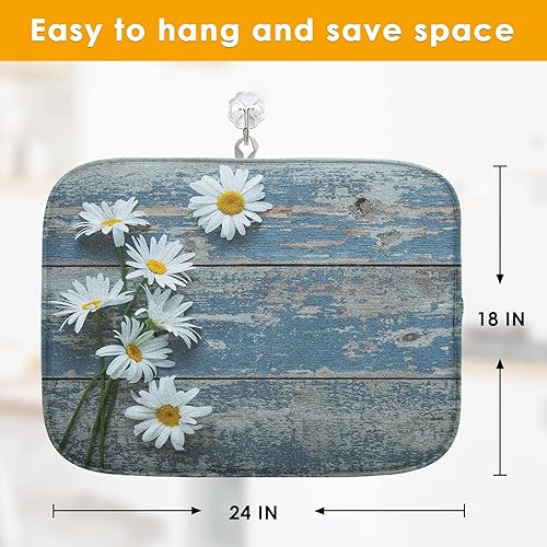 Miniatura 2 de Tapete absorbente para secar platos, almohadilla de microfibra de madera de madera con margaritas de verano para encimera de cocina, decoración de