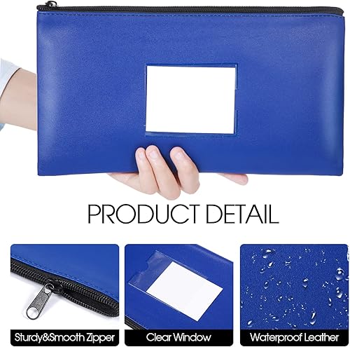 Miniatura 9 de 30 bolsas de dinero con cremallera para dinero en efectivo, bolsa de seguridad de 11 x 6 pulgadas, con ventana transparente, de piel sintética,