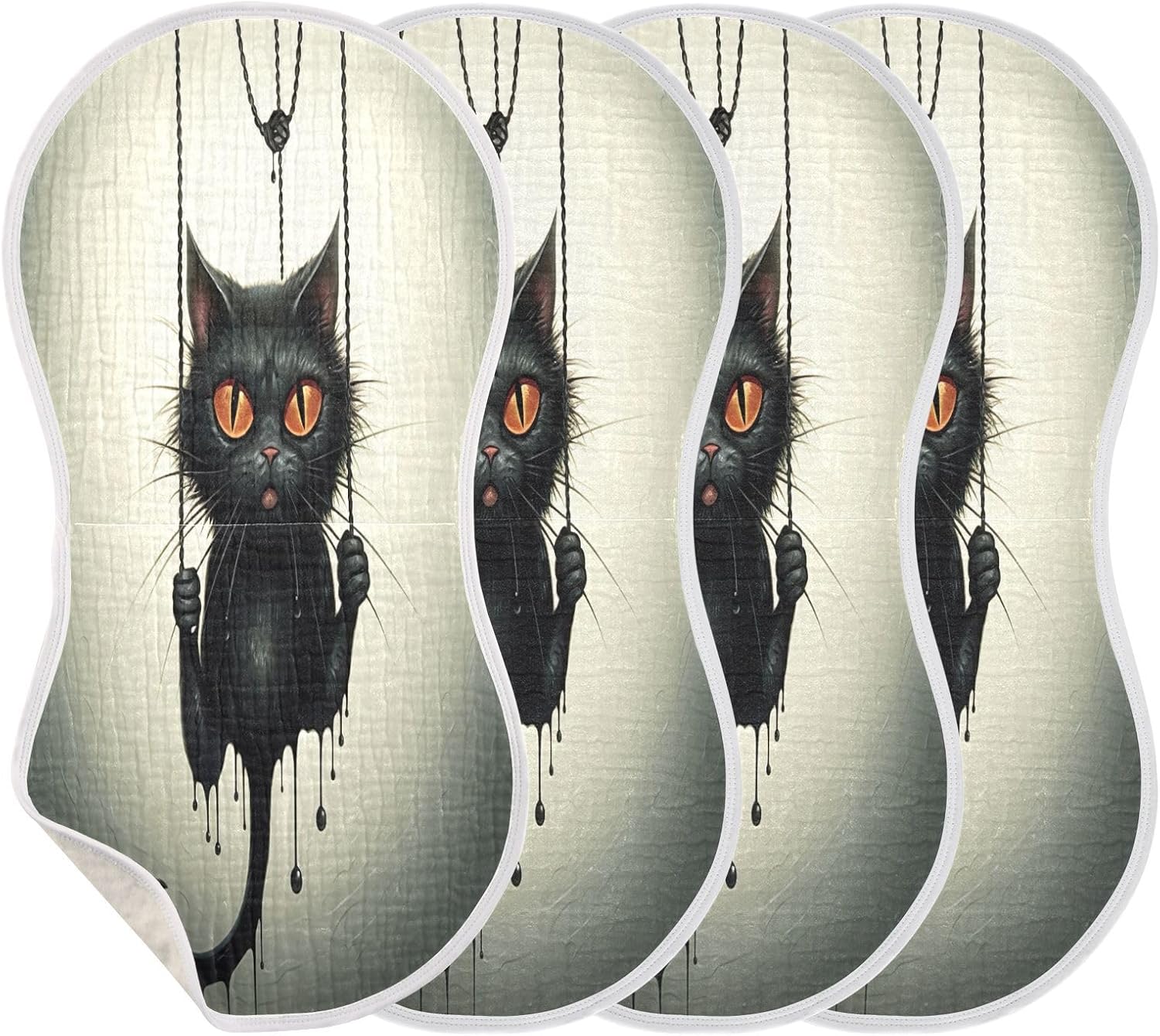 Black Cat Hanging Muslin Baby Burp Cloths Feeding Cloths Face Towel Soft and Absorbent Bibs for Newborn Boys Girl- 4 Pack