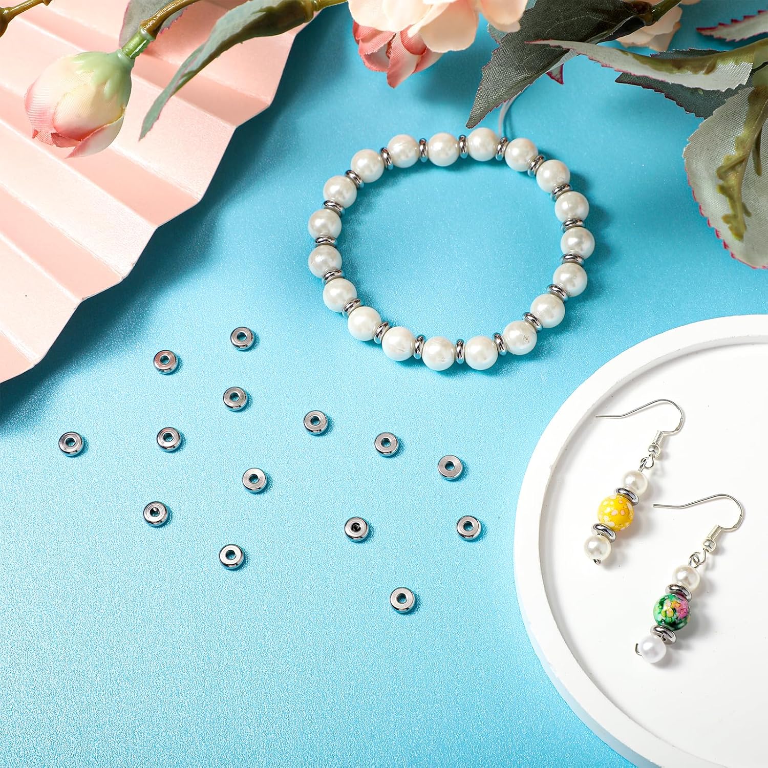 100 Pcs Flat Disc Spacer Beads 6mm Silver Beads with Hole Stainless Steel Spacer Bead Plated Round Loose Charm Caps Bead for DIY Jewelry Making Bracelet Necklace Crafting - Image 5