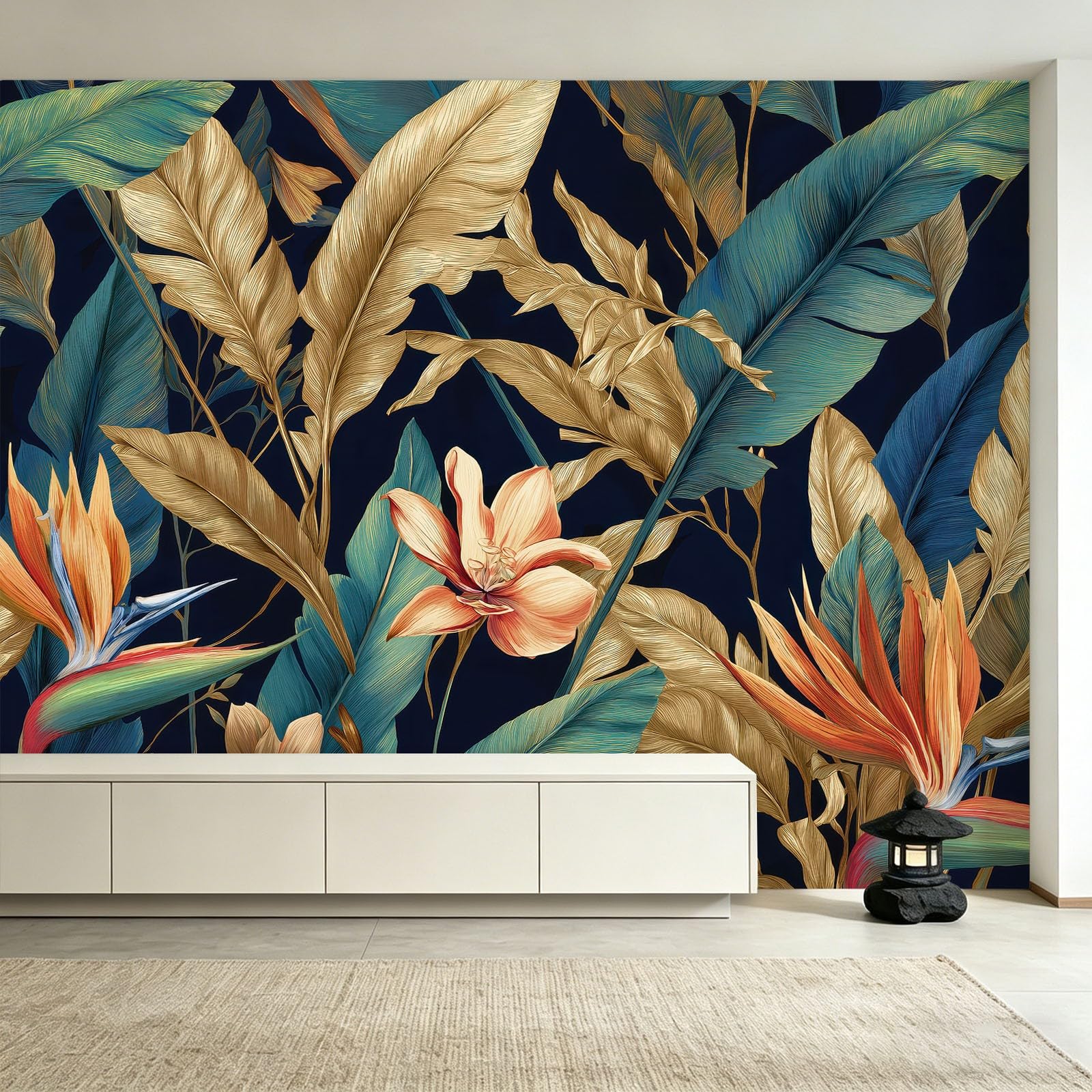 Générique Tapeta z włókniny tropikalnej dżungli, 200 x 140 cm, panoramiczna tapeta kwiatowa botaniczna, łatwa do zainstalowania dekoracja ścienna, do salonu, sypialni, kuchni