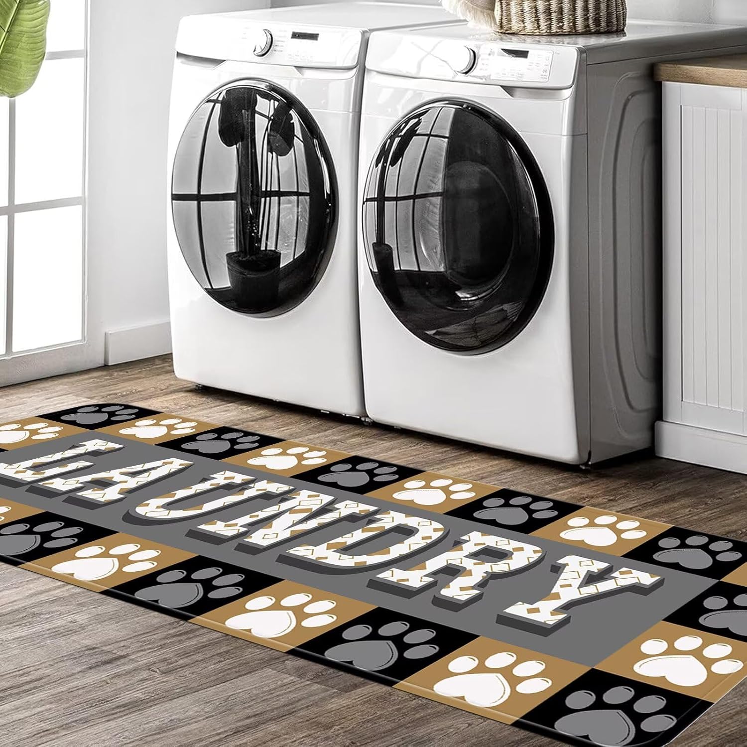 Laundry Rug Cute Puppy Dog Paw Runner Rug 24X72Inch Non-Slip Rubber Laundry Room Mats for Kitchen Bathroom Entryway Stylish Modern Versatile Decor