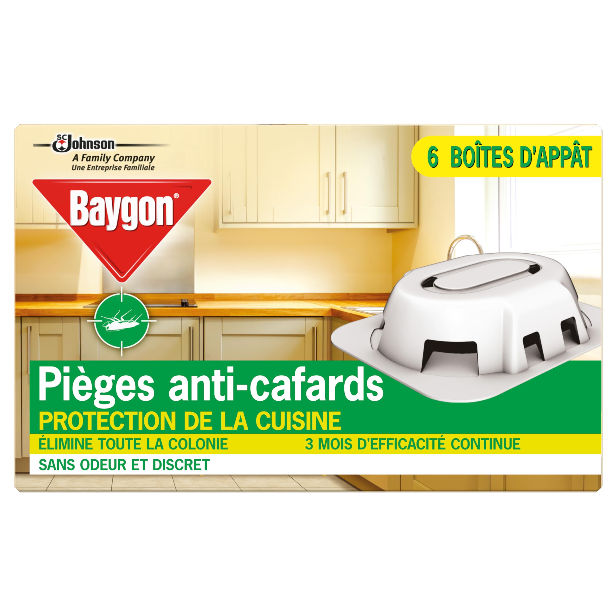 Baygon Pièges Anti-Cafards 6 Boîtes Protection Cuisine 3 Mois Efficacité Continue Sans Odeur