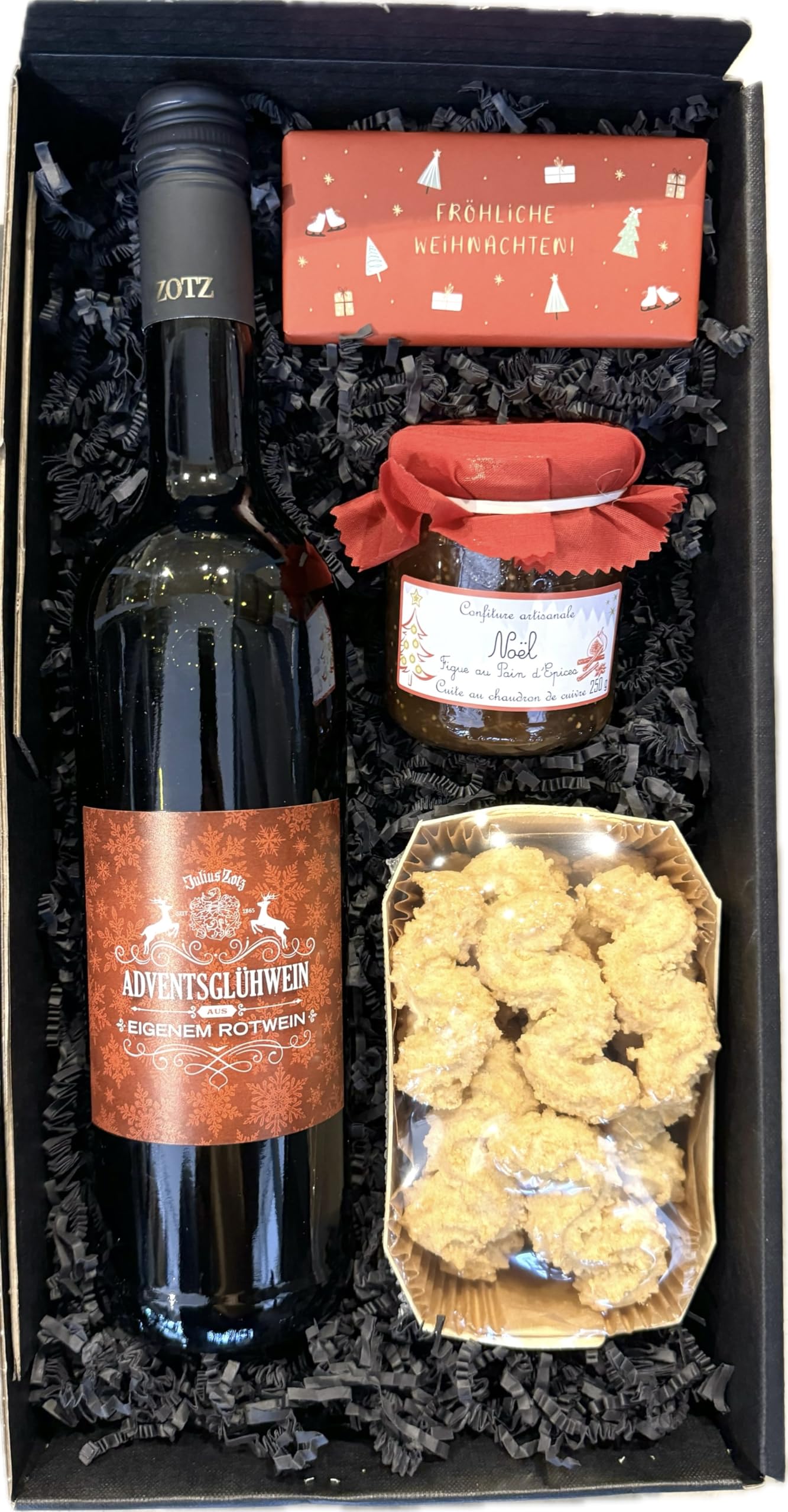 Glühwein Geschenkset mit Winzer-Glühwein, Spritzgebäck, winterlichem Aufstrich & Weihnachts-Schokolade | Winter Geschenk für Genießer | Weihnachtliches Präsent für Männer & Frauen | Weihnachten