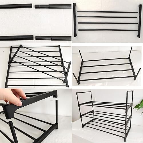 Miniatura 8 de Organizador de zapatos, estante de almacenamiento de zapatos reversible de metal de 3 niveles que ahorra espacio, para entrada, armario, puerta