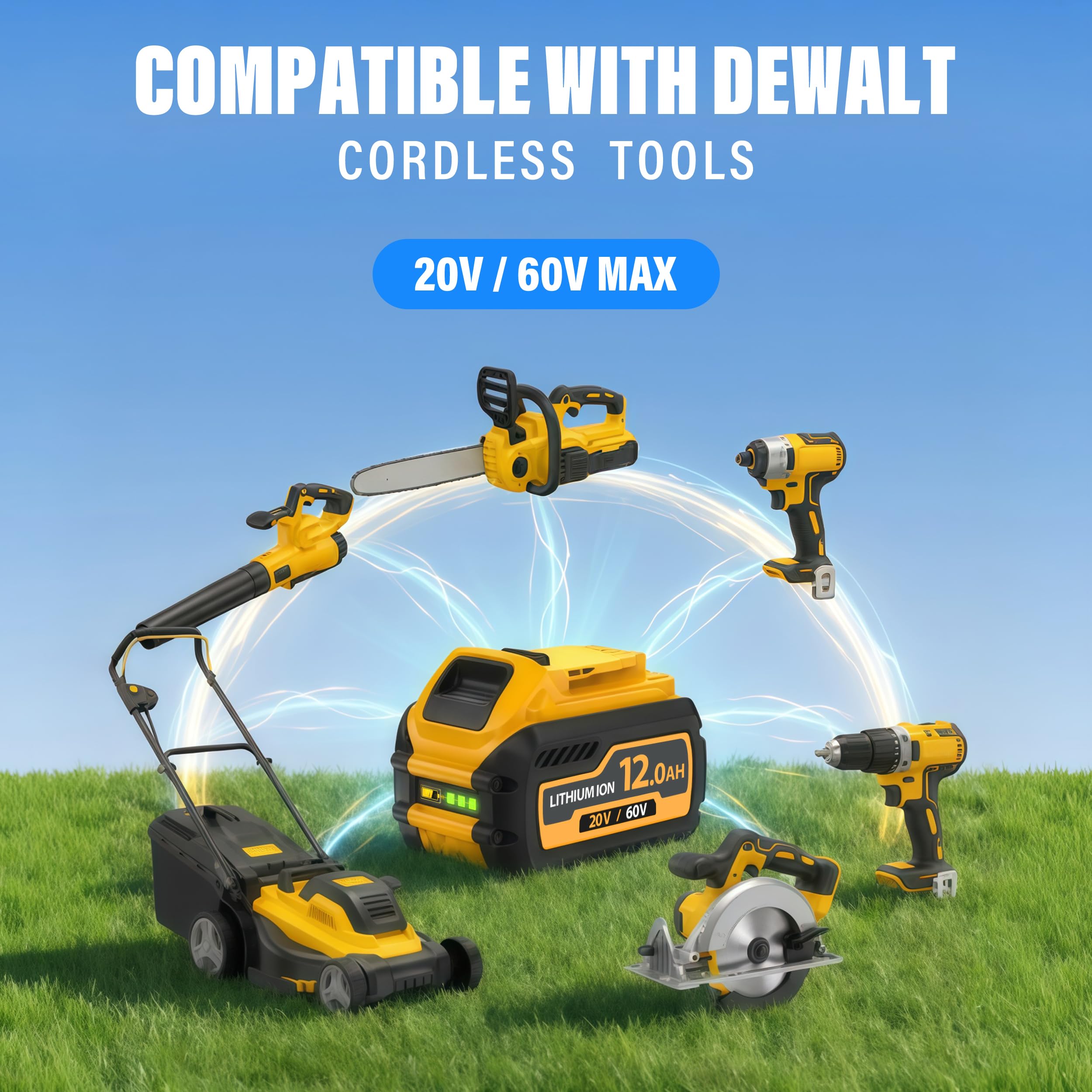 Upgraded 2-Packs 12000mAh High Capacity Replacement for Dewalt 20V 60V Max Battery Compatible with DCB606 DCB609 DCB612 DCB200 — view 4