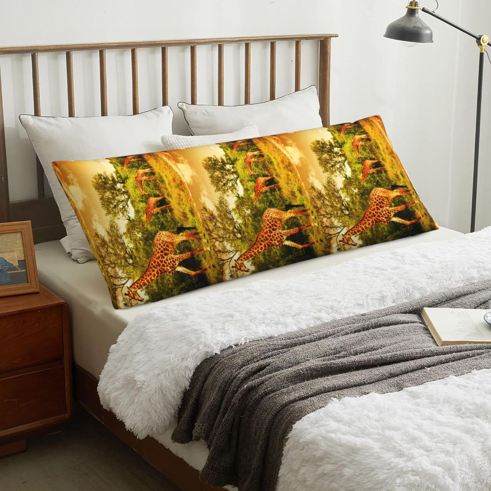 Wild Giraffe, Body Pillow Cover with Zipper,Long Body Pillowcase 20 x 60 in
