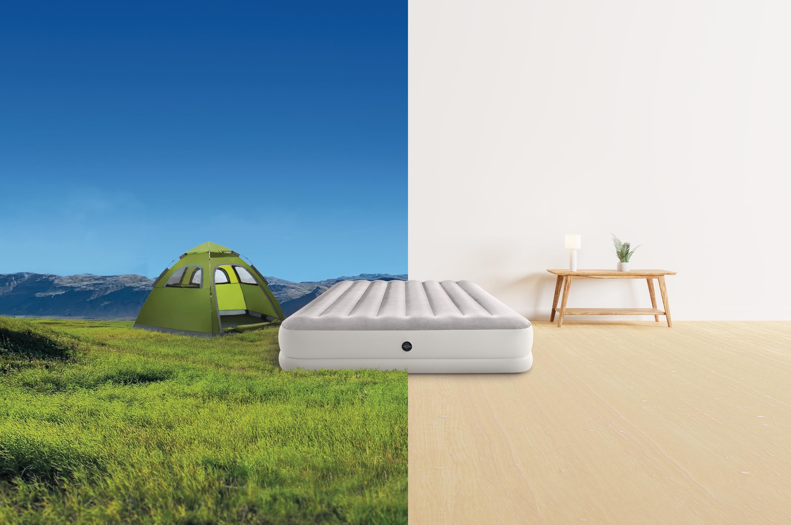 Intex 64179E Dura-Beam Standard Prestige Colchón de Aire de Altura Media: Fiber-Tech – Tamaño Queen – Bomba de Aire USB Quickfill – Altura de la Cama de 12 Pulgadas – Capacidad de Peso de 600 Libras