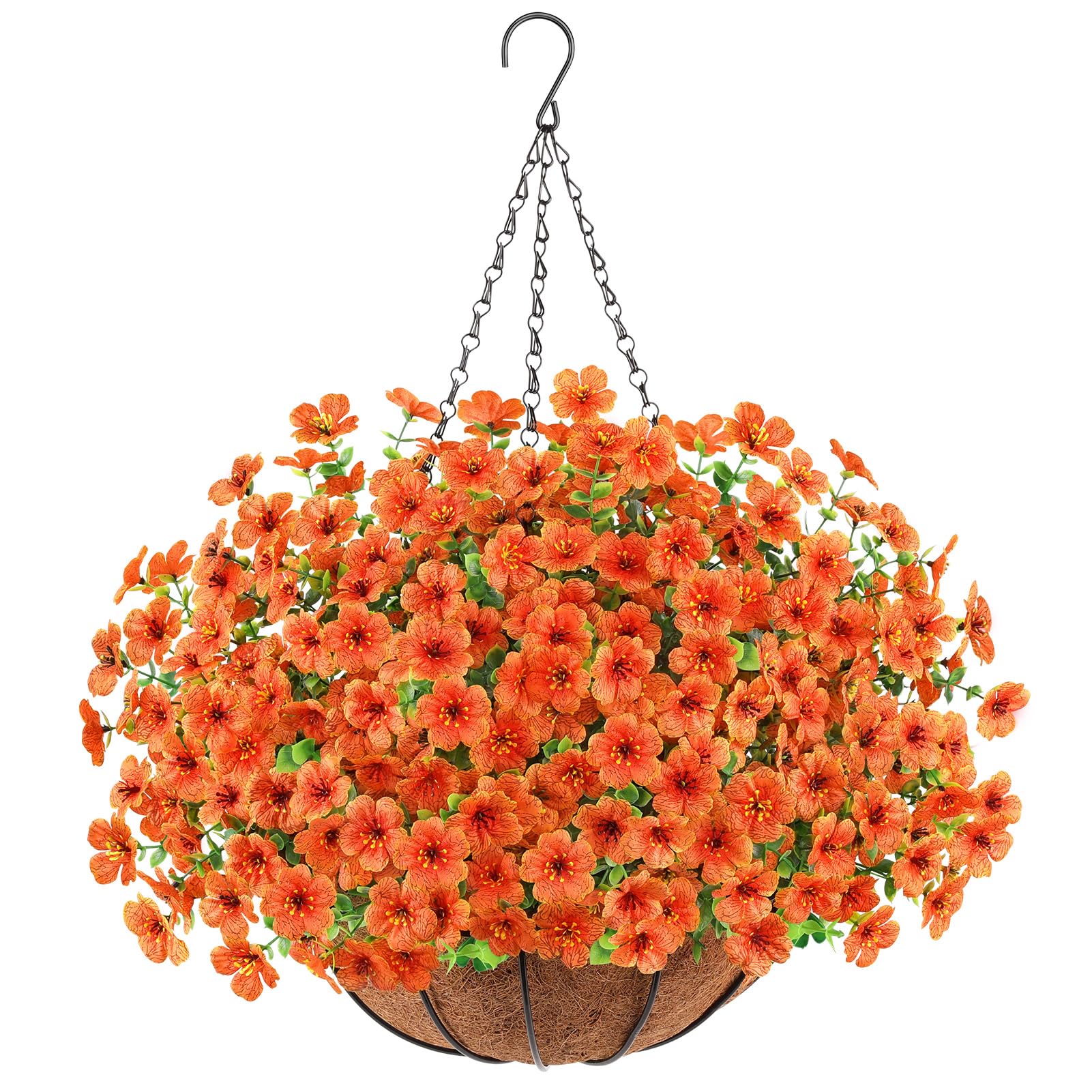 AGIRL Artificial Hanging Flowers with Baskets, Orange