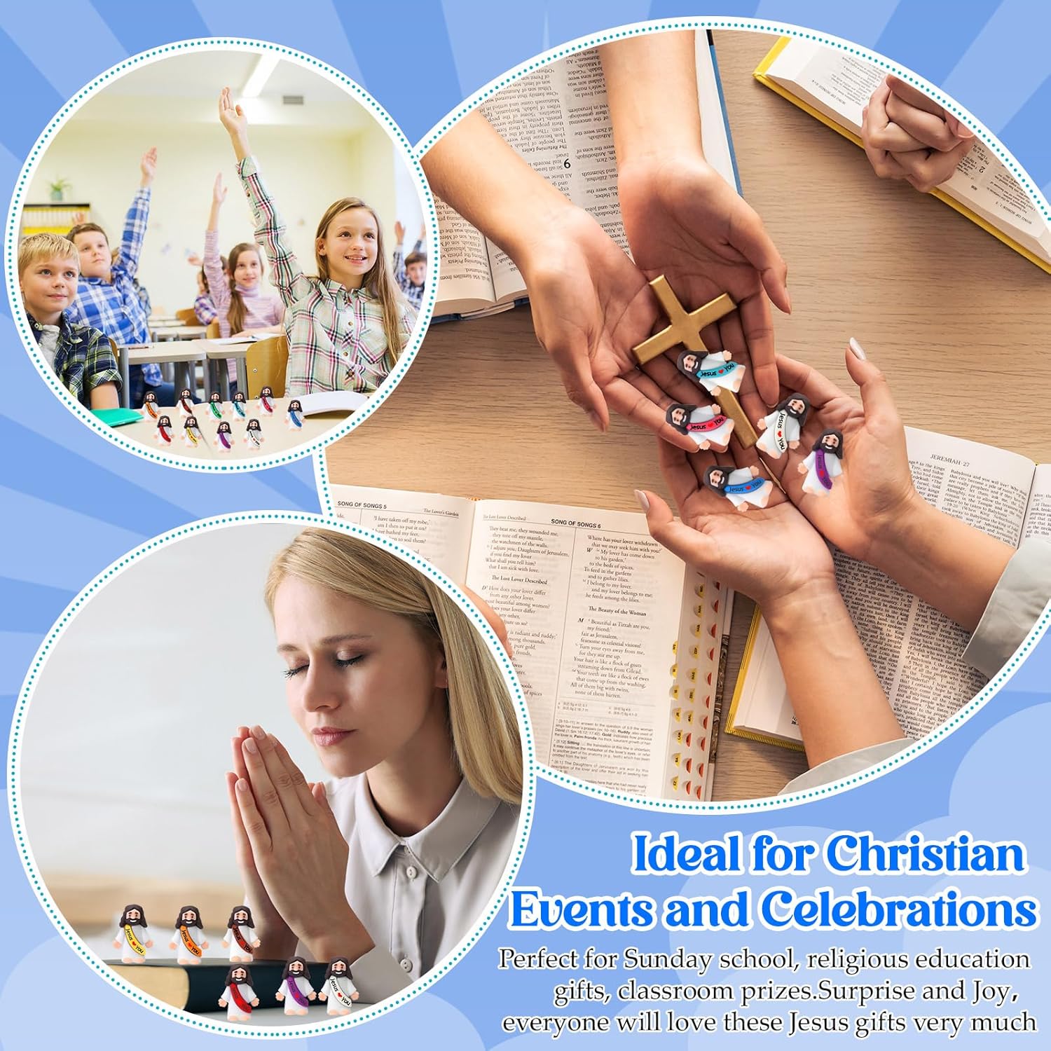 Bememo 50 Pcs Little Jesus Figures Original Design Rubber Mini Christian Toys for Hide and Seek Religious Party Favors Easter Egg Stuffer Sunday School Craft Baptism Gifts(Jesus Love You) - Image 4