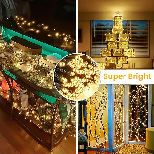 Miniatura 10 de Paquete de 2 luces LED extensibles superbrillantes de 164 pies, 400 luces LED extensibles rojas y verdes, impermeables, 8 modos de iluminación,