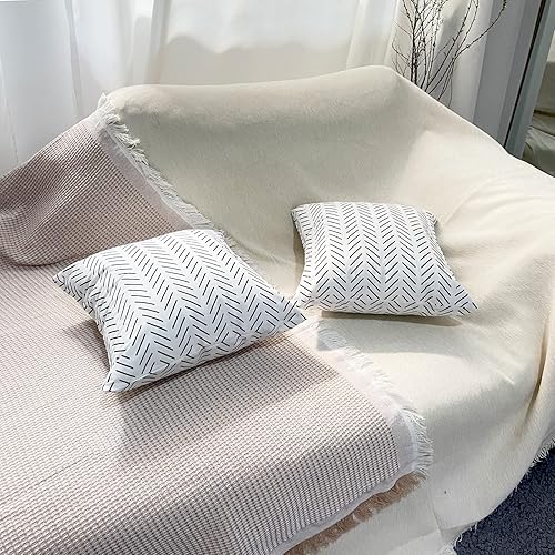 Miniatura 7 de Fundas de almohada blancas y negras de 18 x 18 pulgadas, juego de 2 fundas de almohada blancas neutrales para exteriores, fundas decorativas