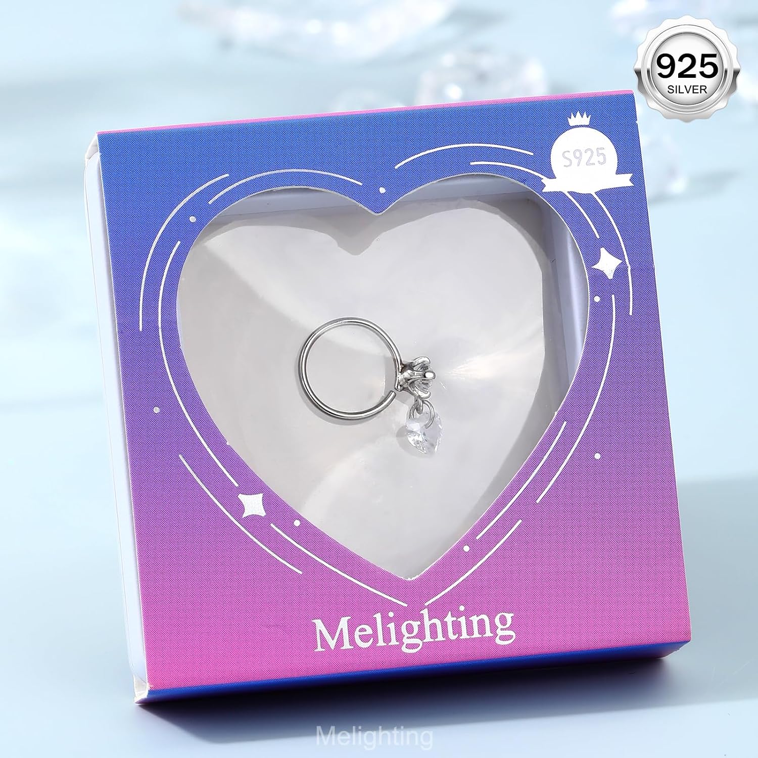 Melighting 20G Nose Hoop Ring 925 Sterling Silver Seamless Open Nose Piercing Dangle Star/Square/Heart Helix Earring Clear CZ 8 mm Cartilage Earring Nose Ring
