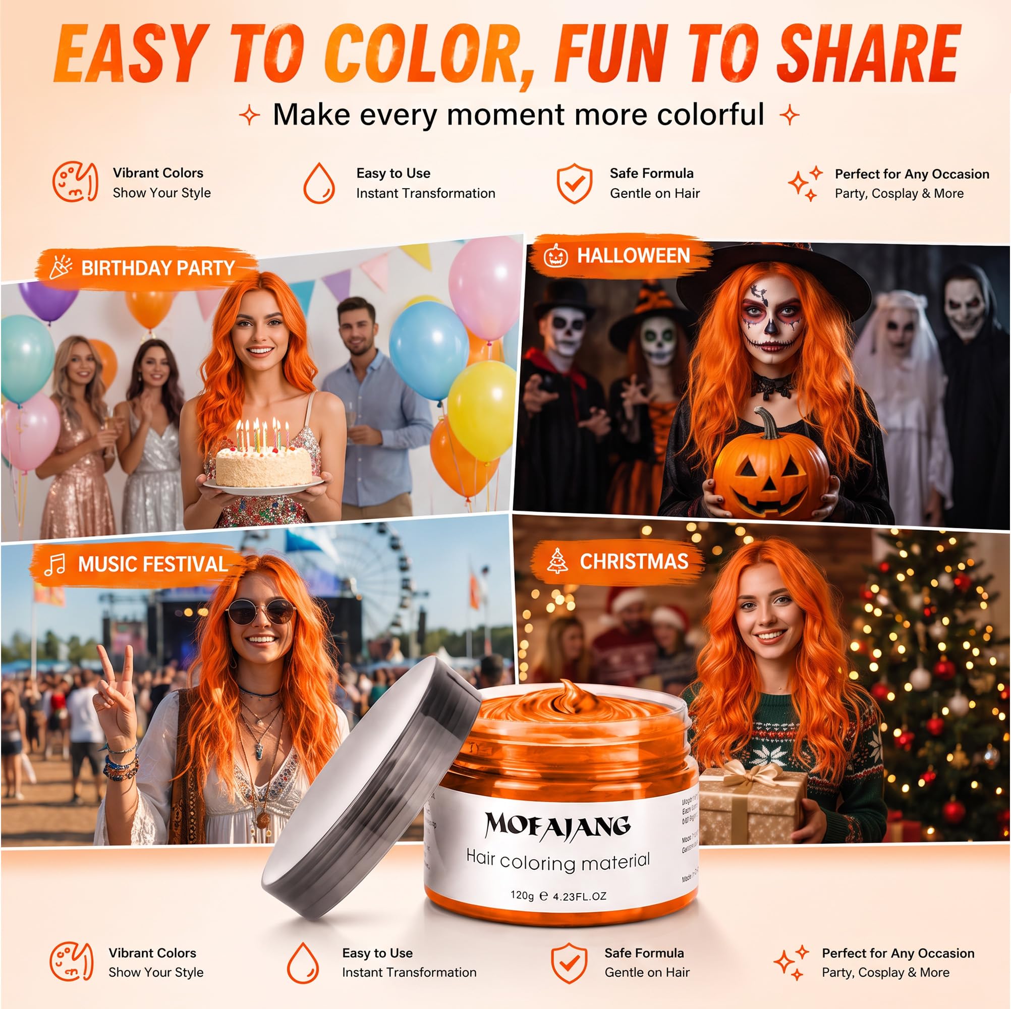 Amazon.com : Acosexy Orange Hair Wax,Temporary Hair Color Wax