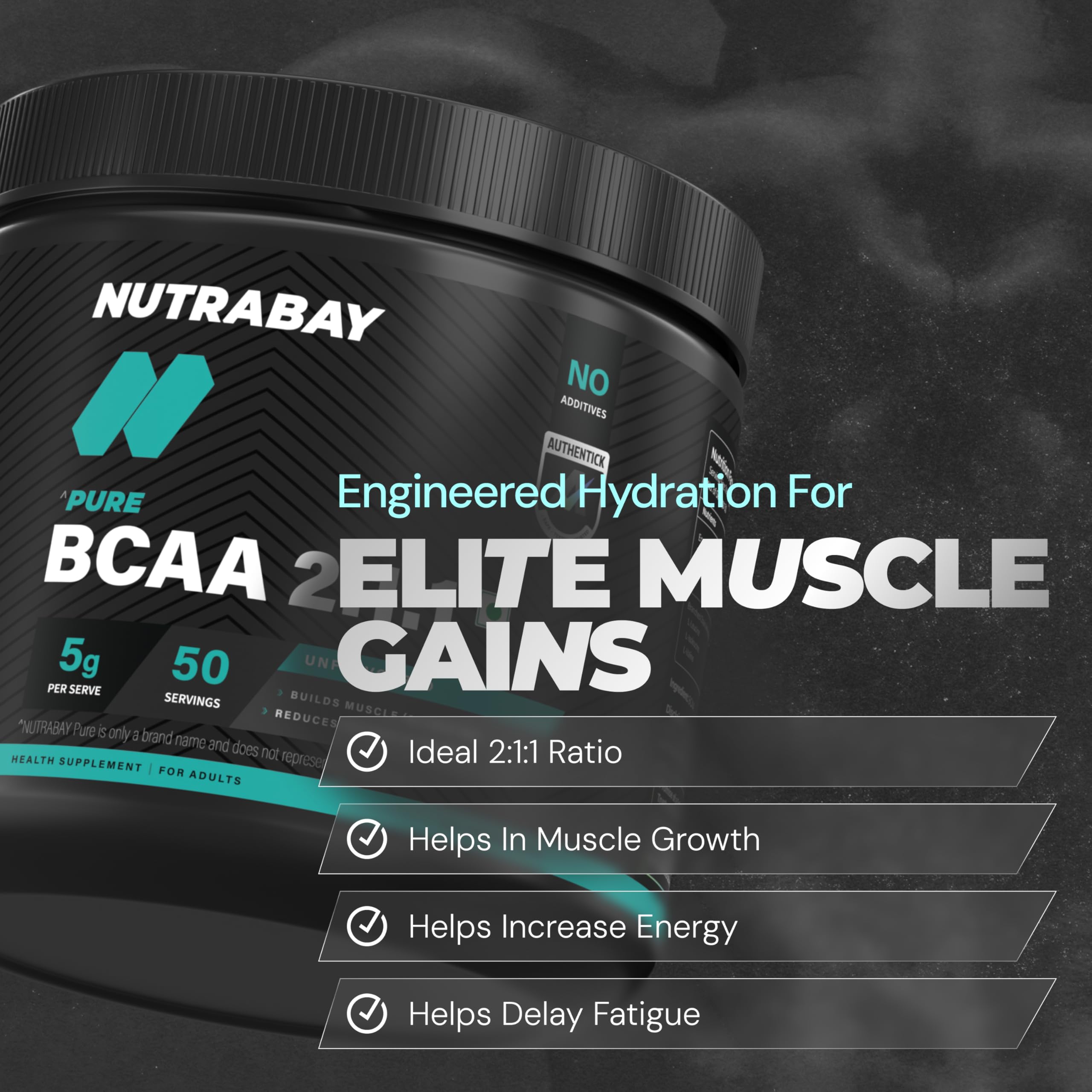Nutrabay Pure BCAA 2:1:1-5000 mg Vegan BCAAs, Intra/Post Workout Energy Drink for Muscle Recovery & Endurance - 250g Unflavoured 3