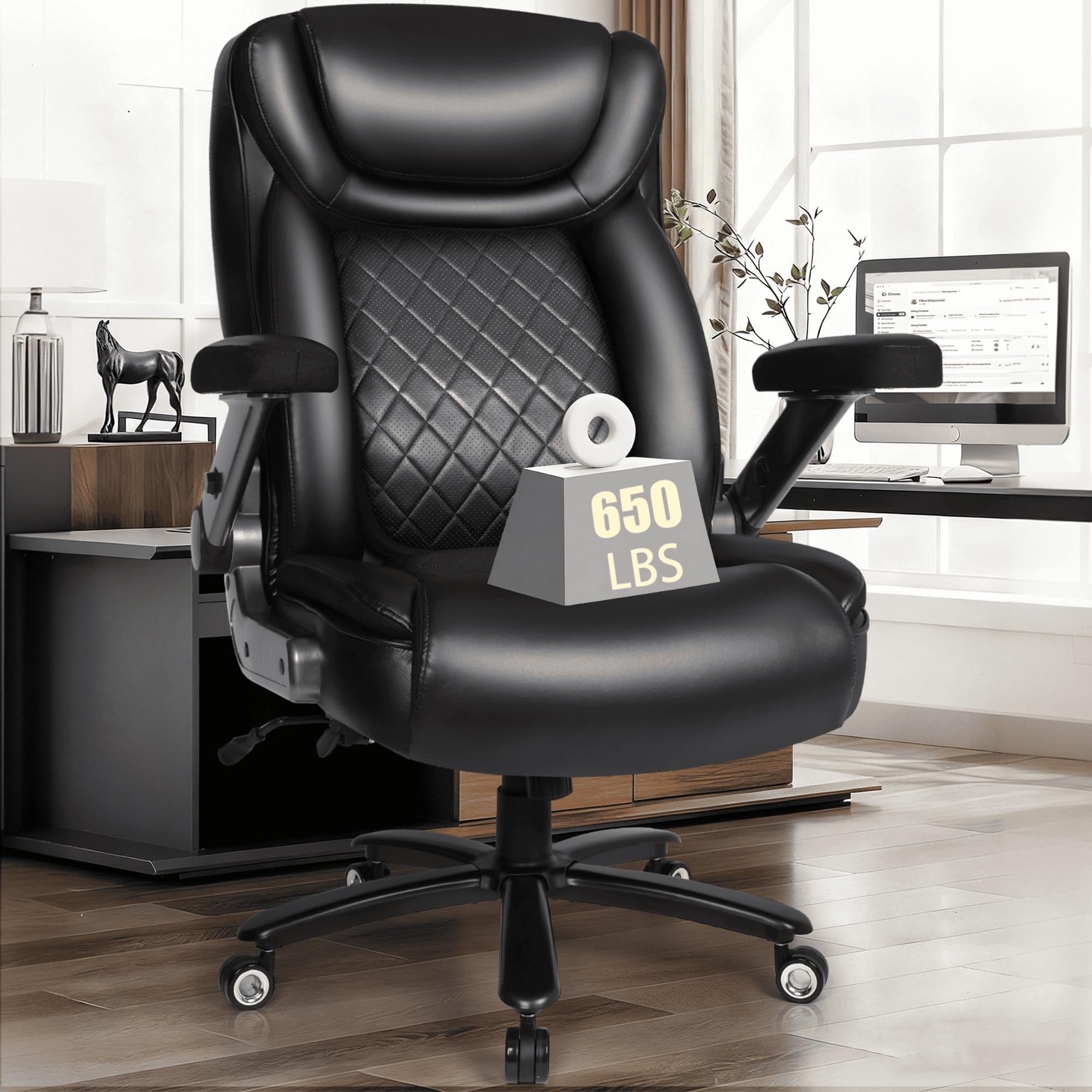 EGSEAT Big and Tall Office Chair 650 lb Capacity, Ergonomic High Back Executive Chair with Pop-Out Lumbar Support, 3D Armrests, Wide Pocket Spring