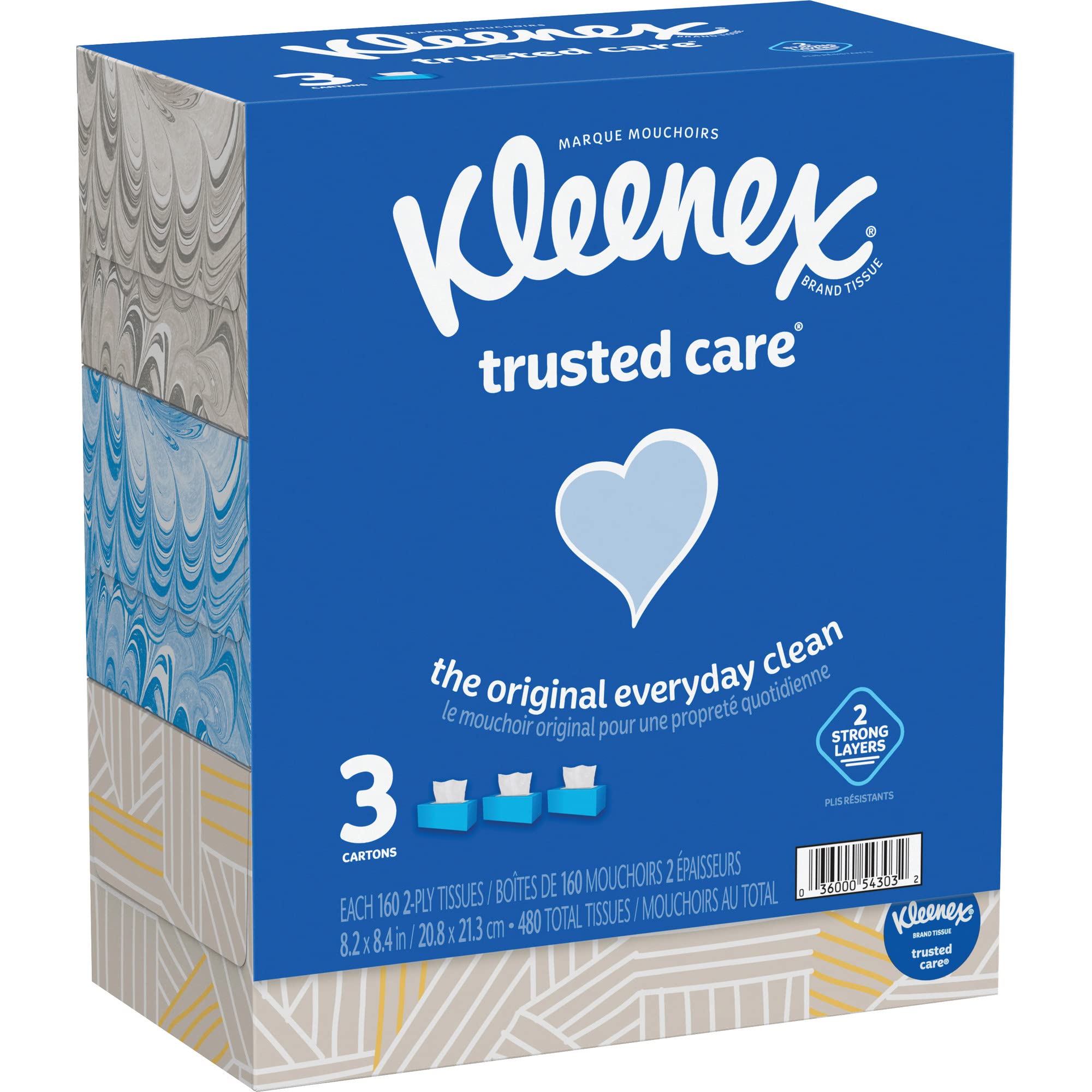 Kleenex Trusted Care 2-Ply Tissues 8-7 16 x 8-1 2 White 160 Tissues Per Box Pack Of 3
