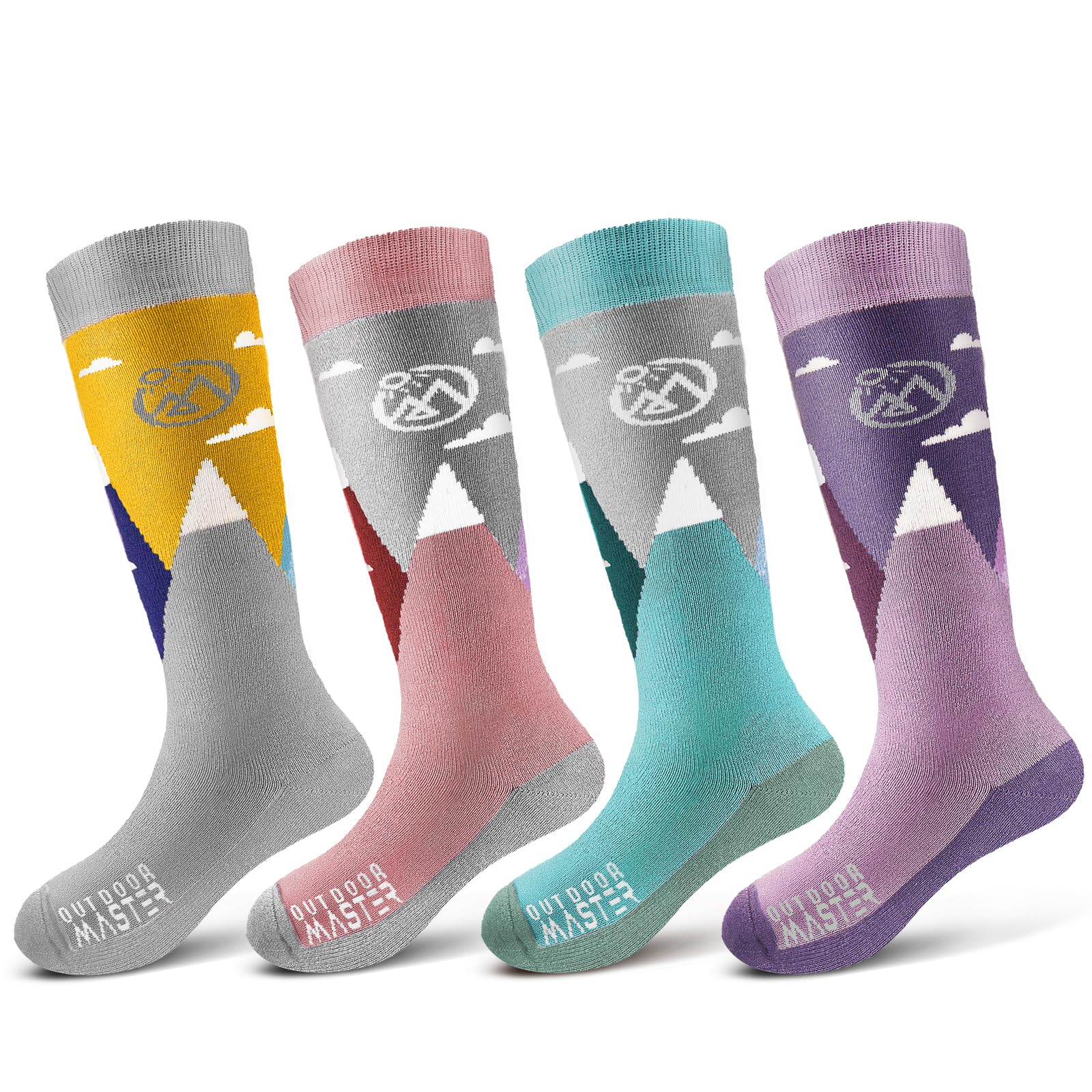 OutdoorMaster Merino Wool Ski Socks for Kids, Unisex Boys, Thermal Winter Warm Snowboarding Socks for Cold Weather