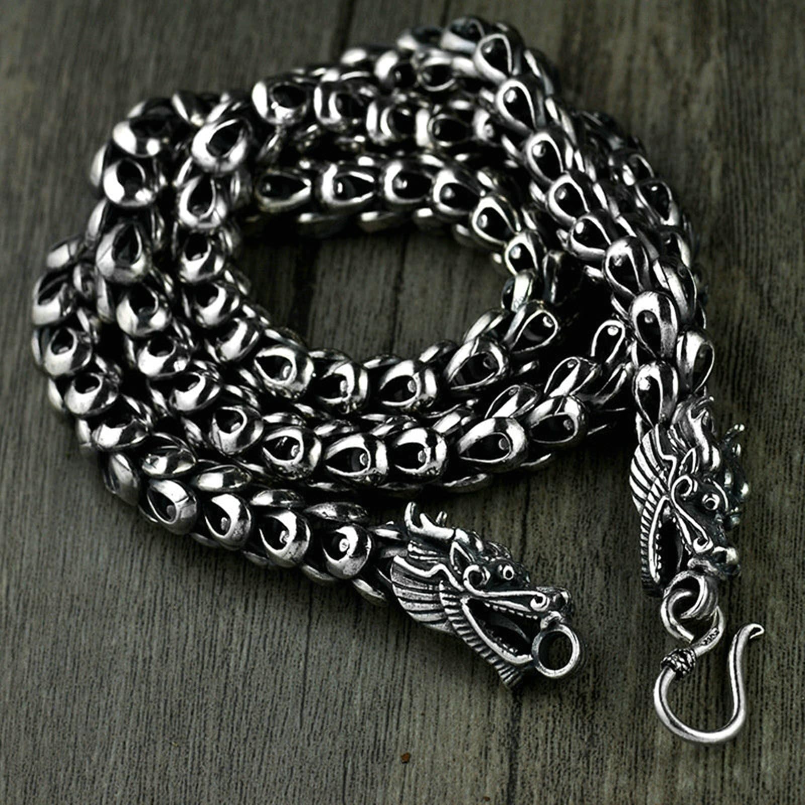 Collar de plata 925 maciza con cadena de dragones para hombre, hipoalergénico