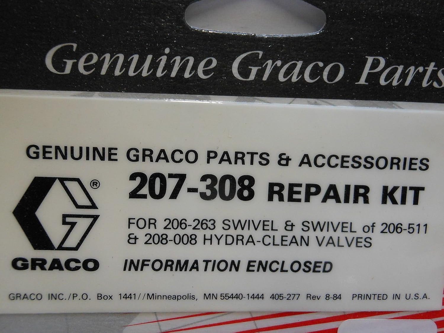 Close-up of Graco 207-308 Repair Kit packaging details