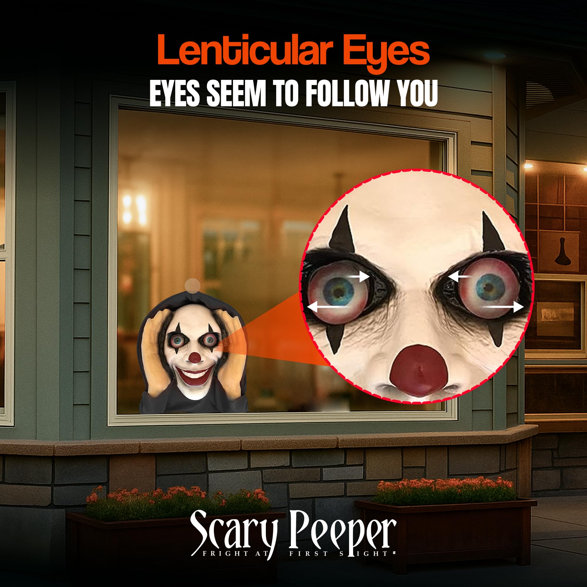 Scary Peeper Window Prank – Lenticular-Eyed Prop Scary Clown Mask Halloween Decoration for Indoor or Outdoor Decor, Creepy Prank Mask Prop for Peeping Tom Gag Gift, Scary Clown Decorations for Adults