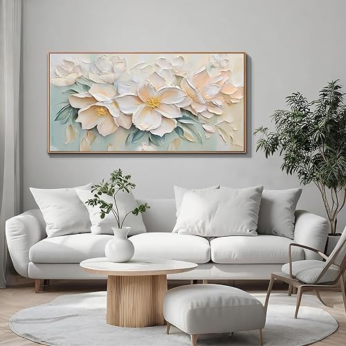 Miniatura 3 de Anolyfi Lienzo texturizado enmarcado botánico para sala de estar, pintura estética moderna de flores de salvia, arte de pared grande enmarcado para