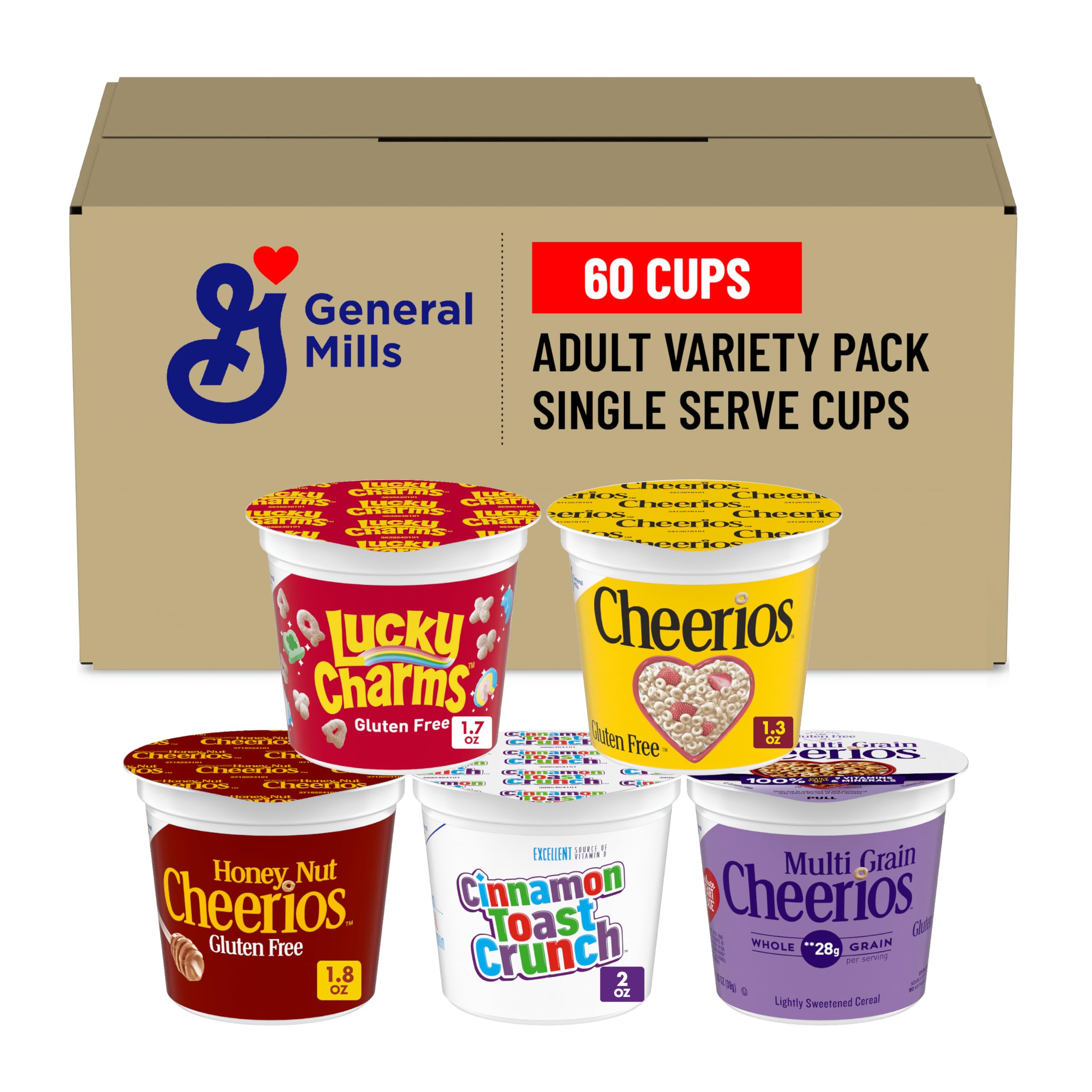 General Mills Adult Pack Assorted Cup Cereal, 60 Count
