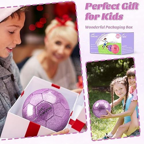 Miniatura 8 de Balón de fútbol de talla 3, 4, 5, con purpurina rosa, dorado, morado, con bomba, pelota de fútbol juvenil para niños pequeños, balón de fútbol