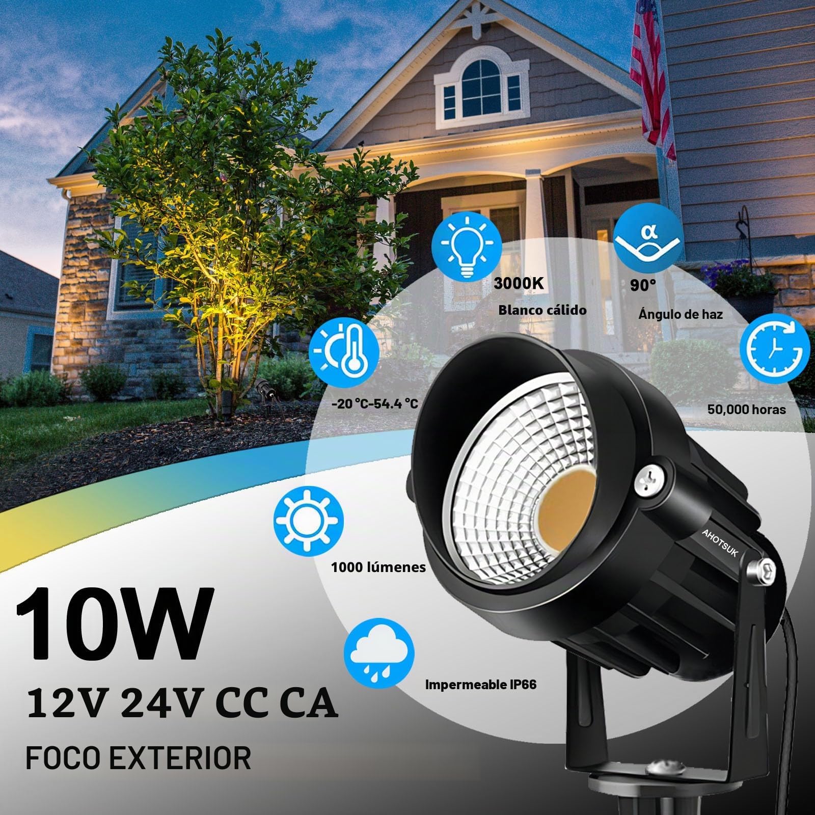4PCS Foco Proyector Exterior Foco COB LED con Estaca Lámpara Luz Blanco Cálido IP66 12V 24V 10W Impermeable LED Bombilla Exteriores para Jardín Aire Libre Césped Patio Decoración