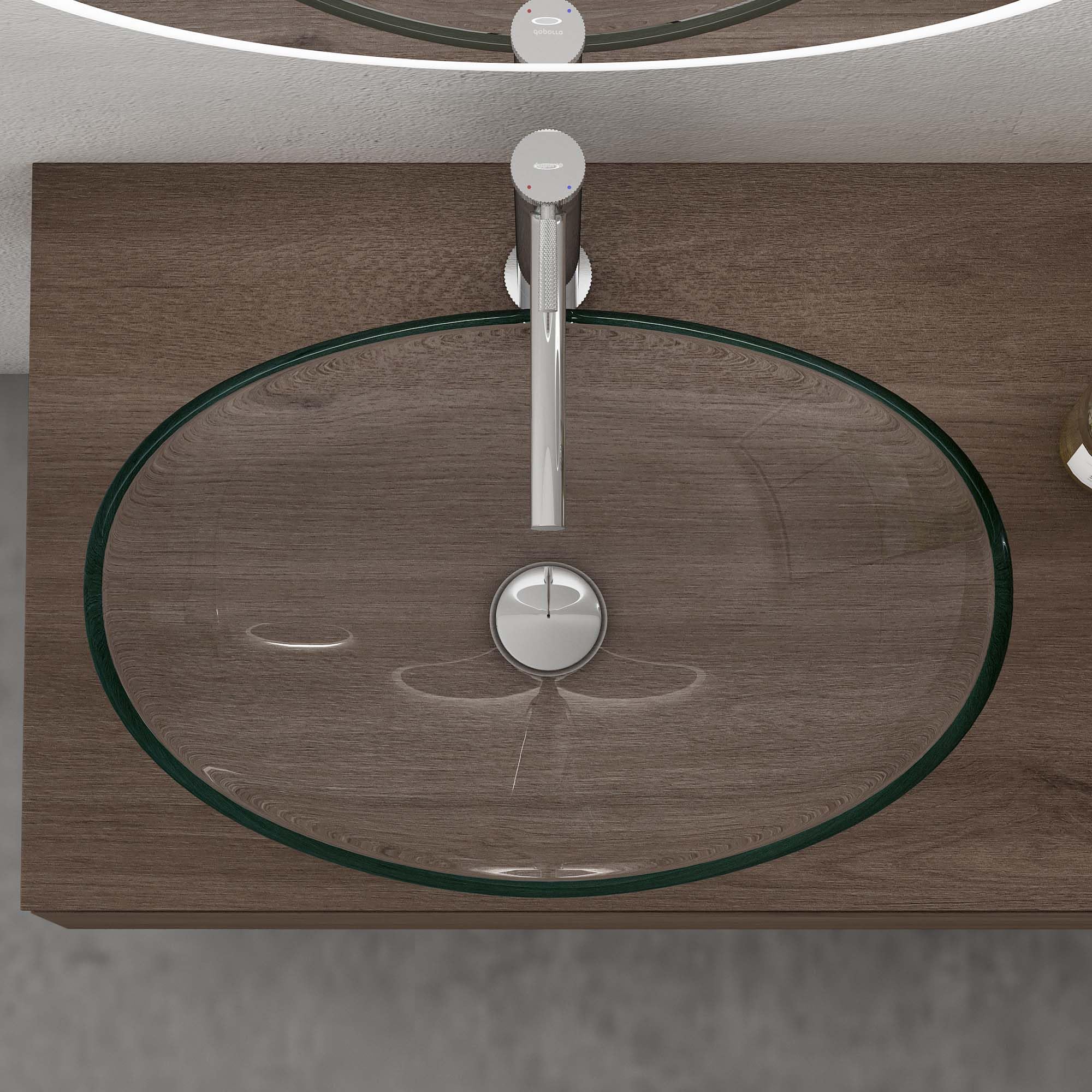 doporro Lavabo da Appoggio in Vetro Temperato Lavandino Bagno Ovale 53,5 x 35,5 x 16 cm Trasparente Lavello per WC Ospiti Design Moderno Minerva08