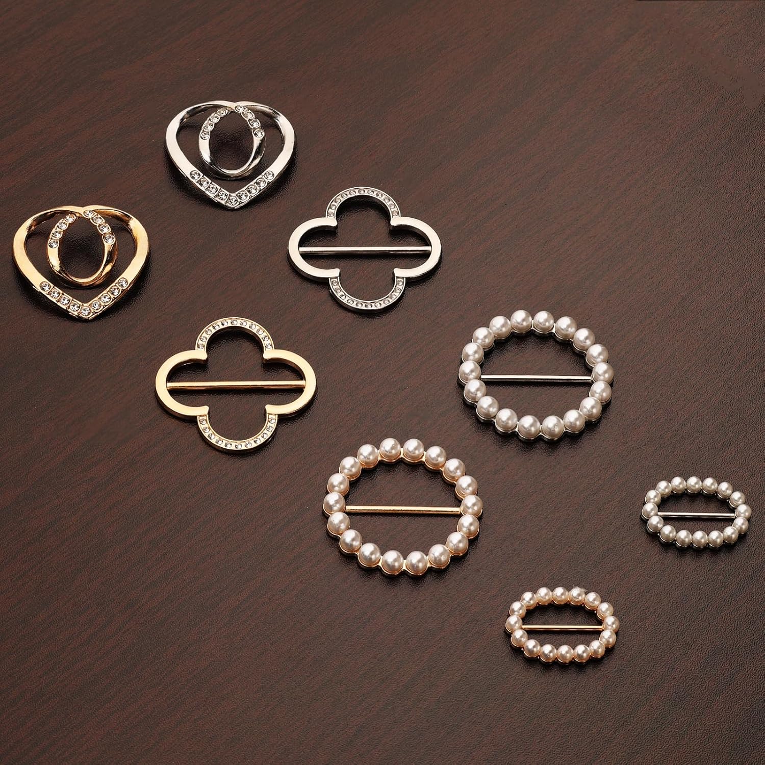 8-Pack Cute Scarf Ring, Premium Shirt Tie Clips for Women Clothing accessories, 4 Elegant Styles T-shirt Waist Cinch Clip Buckles with Rhinestone Accents (Gold/Silver) - Image 8