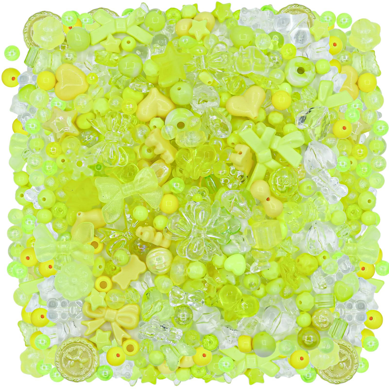RYKOMO 500PCS Acrylic Assorted Beads Flower Sweetheart Butterfly Candy Acrylic Kawaii Aesthetic Beads Assorted Beads for Bracelets DIY Jewelry Making (Lemon Yellow), Medium