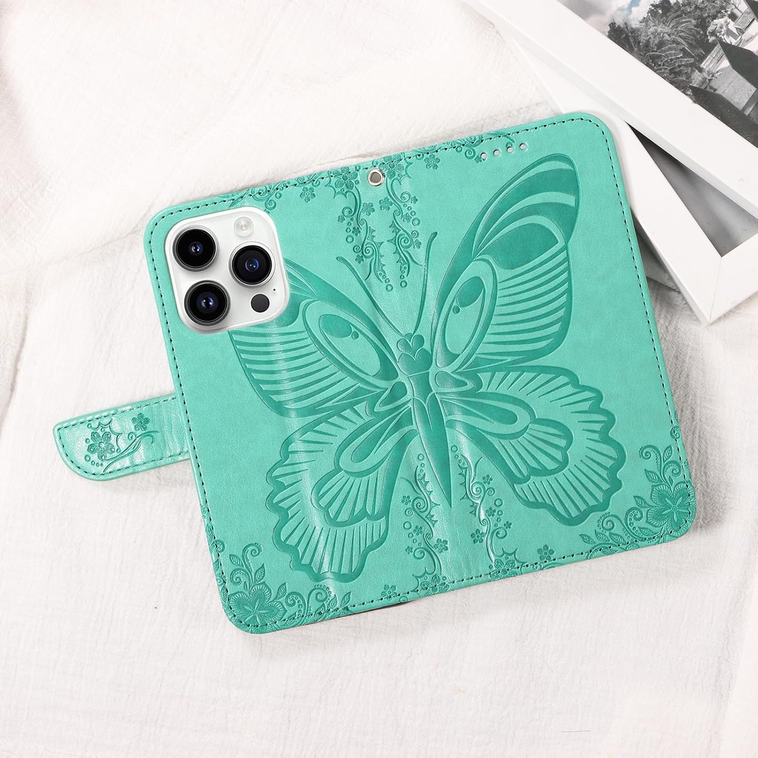 Caseurban Wallet Case for iPhone 16 pro with Card Holder, Premium PU Leather, Kickstand, Detachable Wrist Strap, Shockproof Magnetic Flip Cover for Women Men (Green) - Image 2