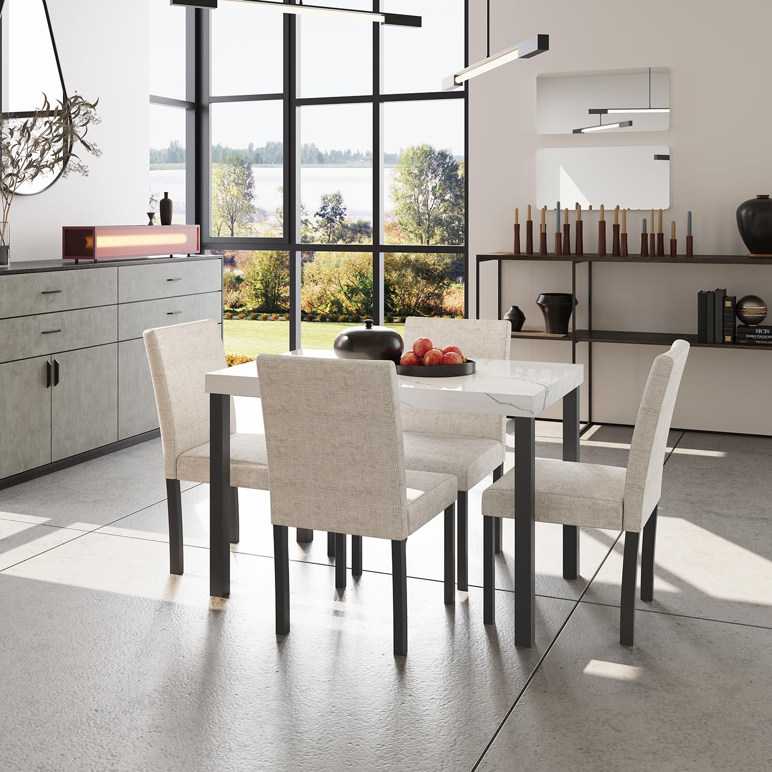5-Piece Counter Dinner Table Set, Indoor Modern Rectangular Dining Table Furniture Set for Kitchen,