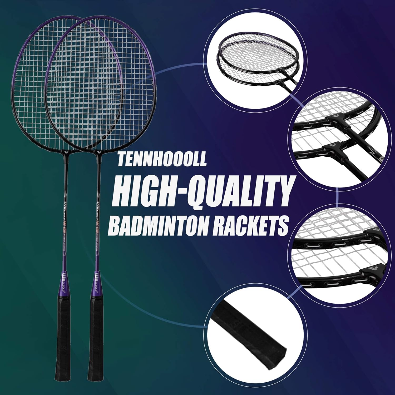 TENNHOOOLL Ultra-Light Alloy Badminton Racket Set of 2, 2 Rackets, 5 Shuttlecocks and 2 Overgrips and 1 Racket Bag for Beginners and Professional Sports : Sports & Outdoors