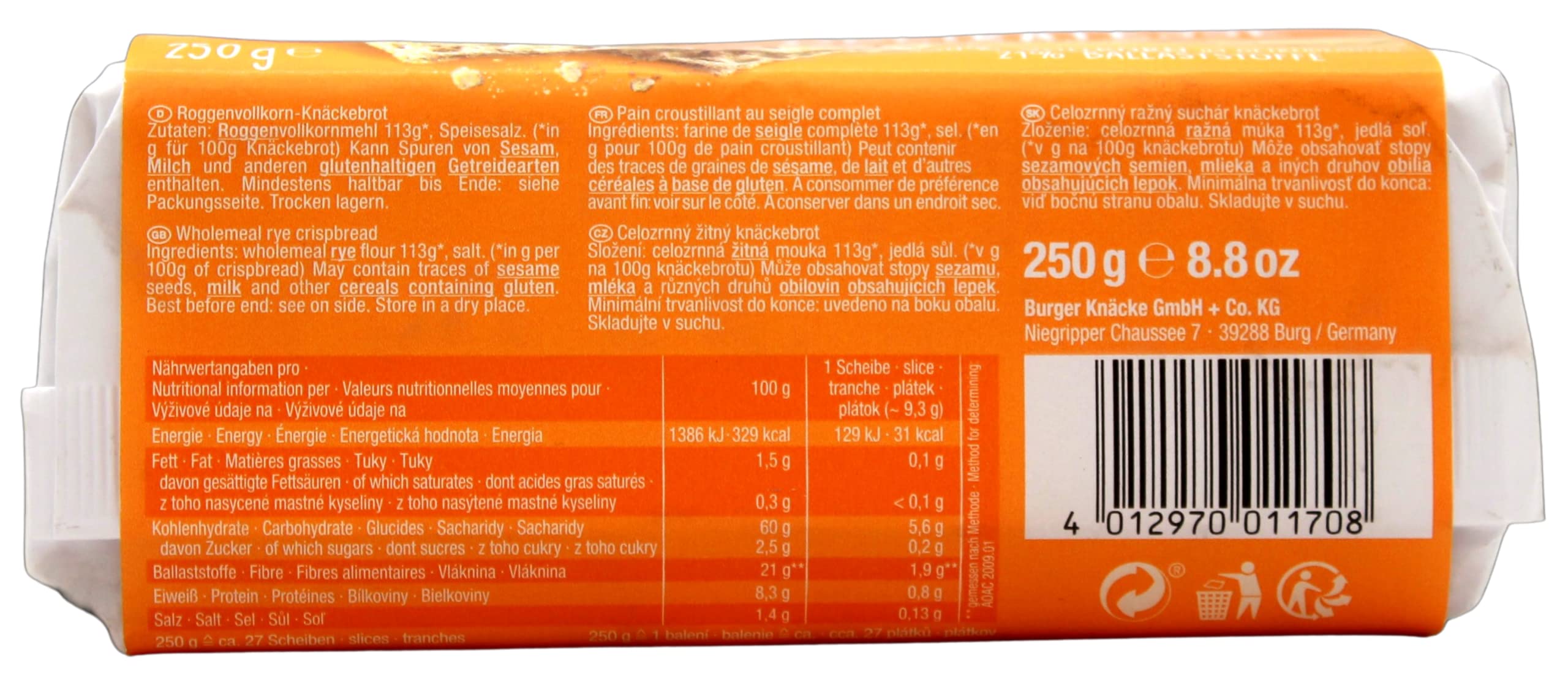 Burger Knäckebrot Delikatesse natürlich mild, 12er Pack (12 x 250g)