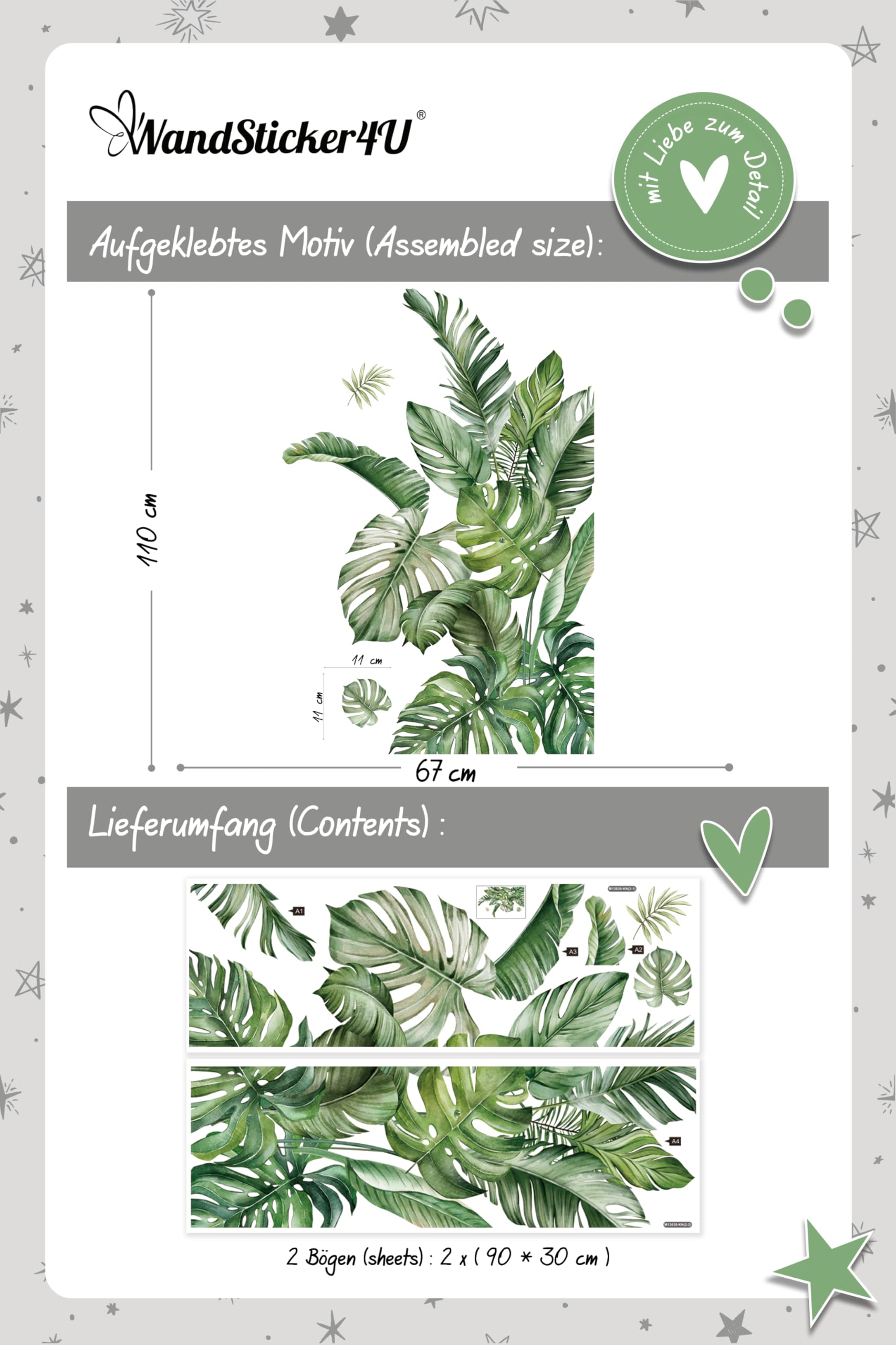 WandSticker4U®- Stickers muraux PLANTES vertes MONSTERA (75x93 cm) I Autocollant mura salon feuilles tropicales palmiers jungle I Déco murale chambre adulte cuisine salle de bain meubles grand