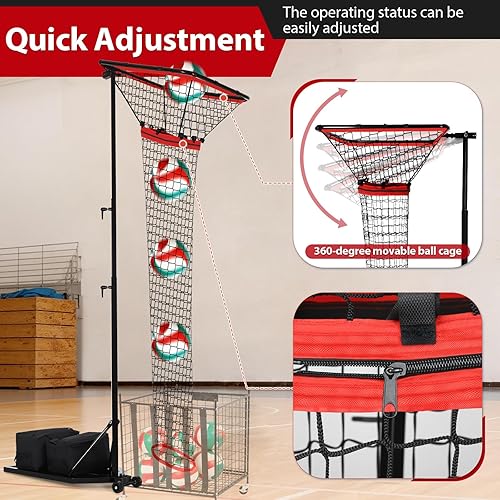 Miniatura 5 de Preparador de voleibol y entrenador de pinchos, altura ajustable de 93 a 126 pulgadas, entrenador de voleibol con base de saco de arena de 88 libras