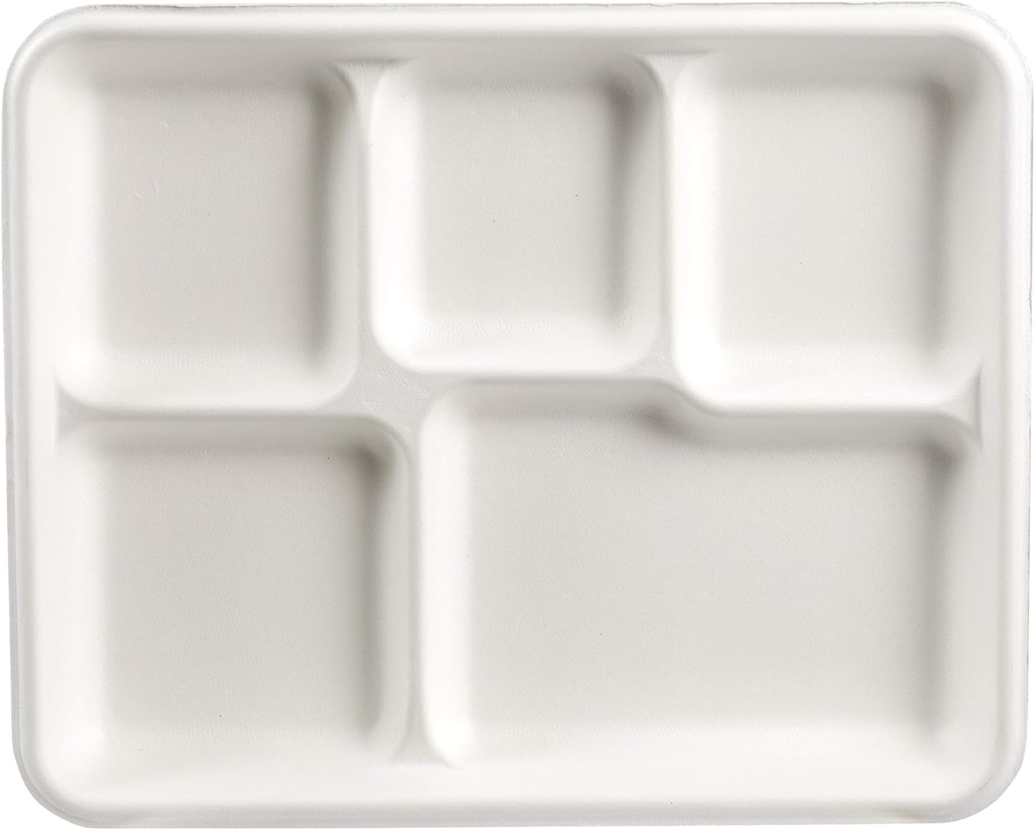 100% Compostable Sugar Cane Fiber Heavy Duty Plate, 5-Compartment American Tray, 500-Count Case