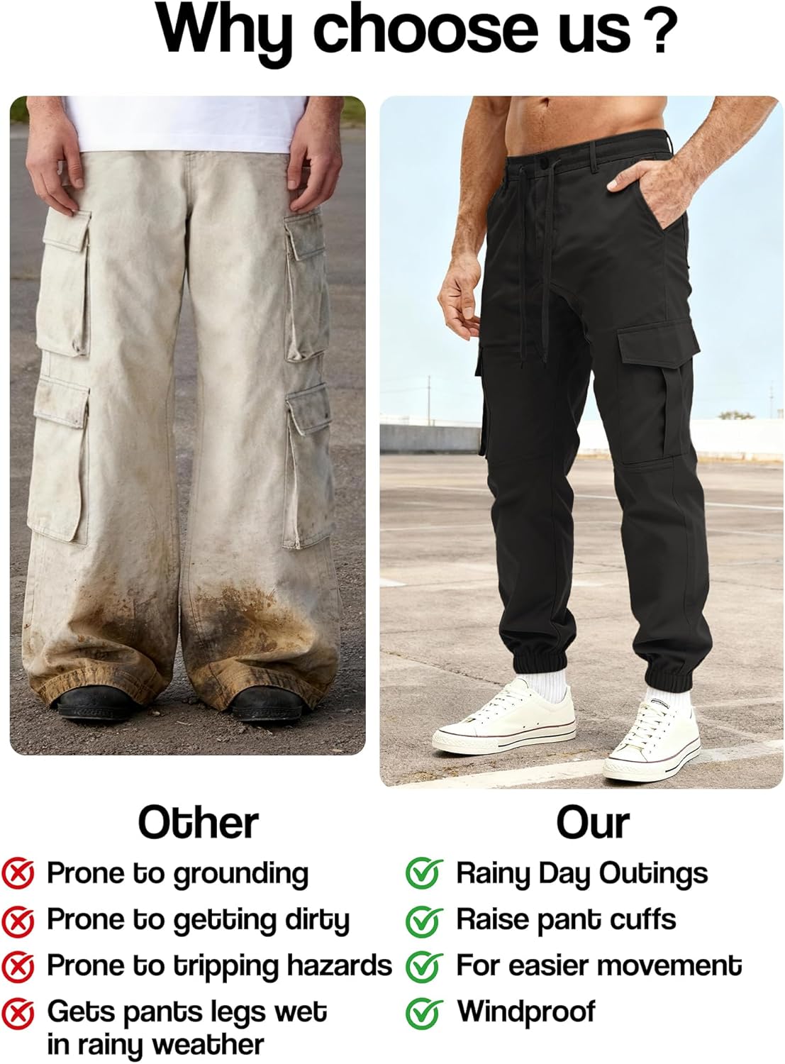 PLEPAN Mens Casual Cargo Joggers Drawstring Elastic Waist Tapered Work Pants Outdoor Hiking Pants with 6 Pockets - Image 3