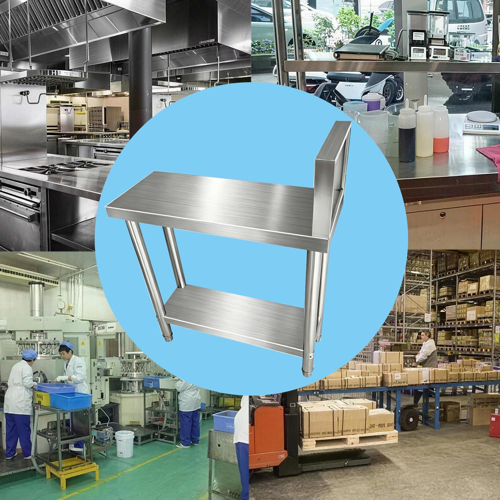 Tavolo da Lavoro in Acciaio Inossidabile con Supporto Triangolare Piedini Regolabili Piano Rinforzato Tavolo da Cucina con Traversa Rinforzo Nella Parte Inferiore Dotato di Paracolpi Modulare Piccolo