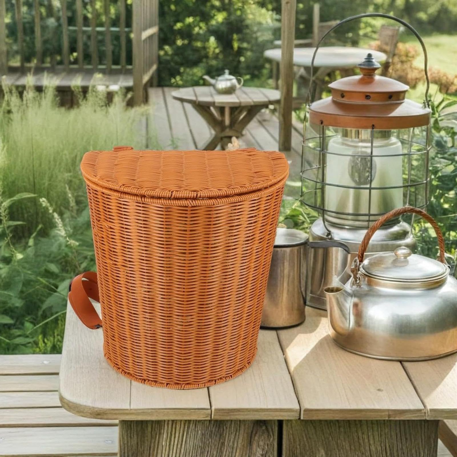 Cesta De Picnic Grande Alta Capacidad Con Correas Para El Hombro | Cesta De Picnic Tejida Con Tapa para Hombres Mujeres Viajes Compras Jardinería Hogar Cocina Granja Fruta Verdura Comestibles